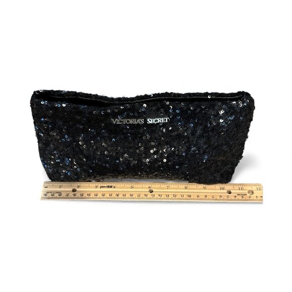 Victorias Secret Black Sequin Clutch Bag With Snap Closure 10.5" X 5" Evening Ac - Picture 3 of 4
